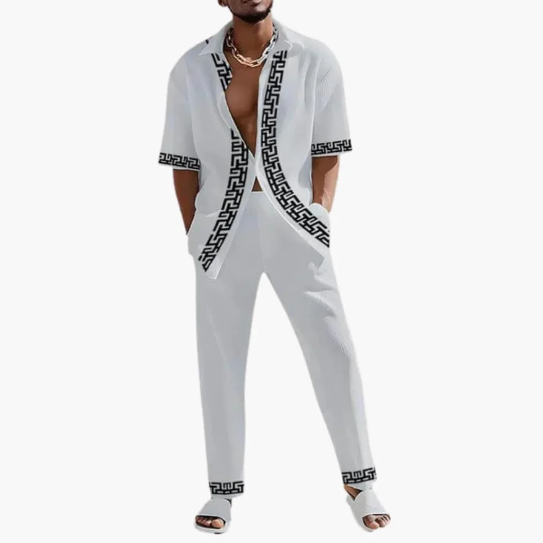 Bavane | Men's Summer Two-Piece with Greek Pattern and Short Shirt