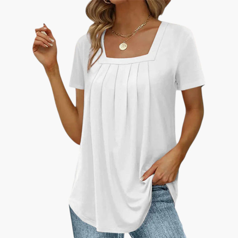 Bavane | Women's Blouse with Square Neckline and Front Pleats