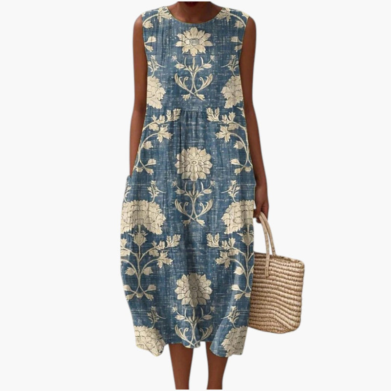 Bavane | Women's Sleeveless Dress with Linen Blend Fabric and Loose Fit