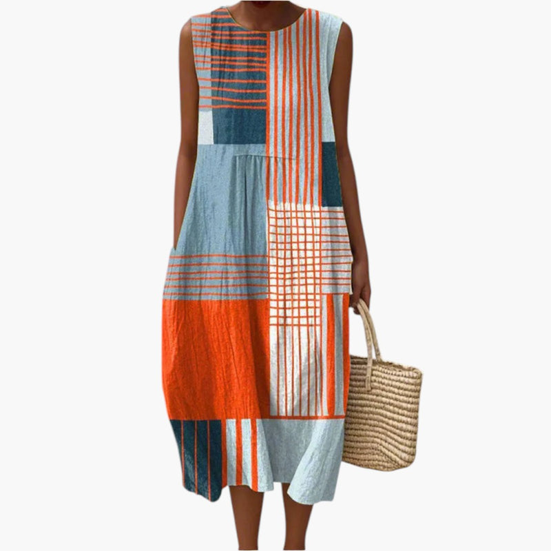 Bavane | Women's Midi Dress with Sleeveless Design and Side Pockets