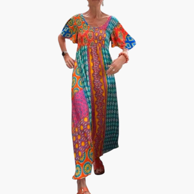 Bavane | Women's Midi Dress with V Neckline and Short Sleeves