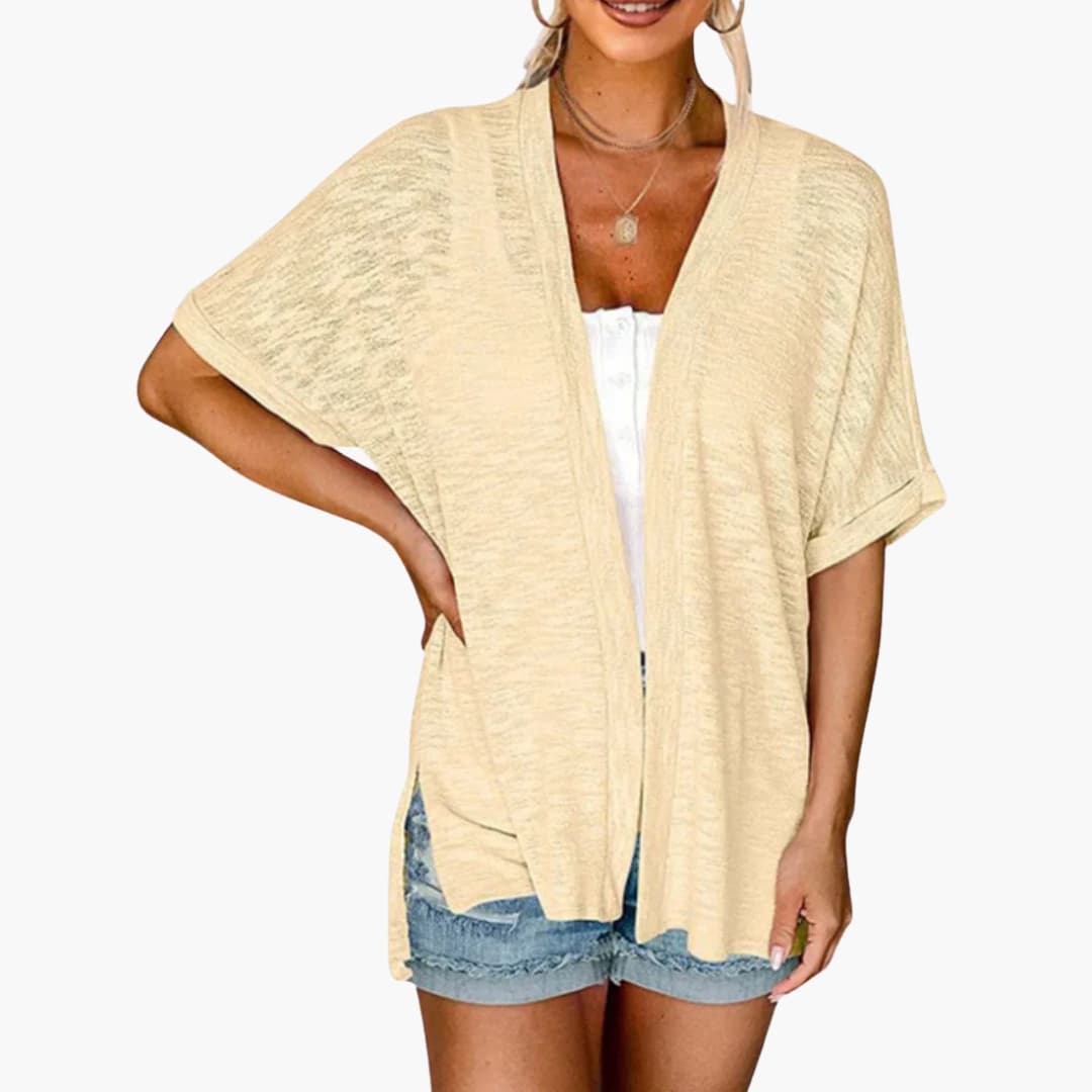 Bavane | Women's Open Front Cardigan with Short Sleeves and Extended Length