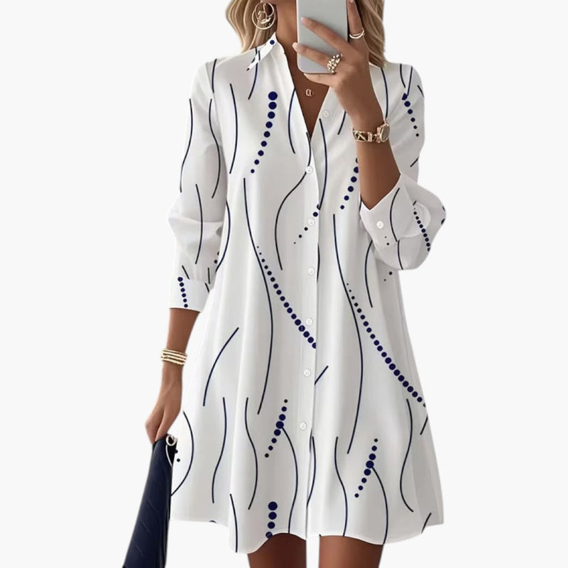 Bavane | Women's Shirt Dress with Wavy Collar and Button Closure