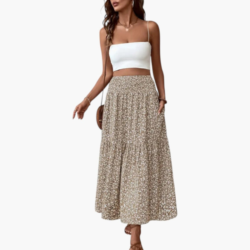 Bavane | Women's Skirt with Elastic Waistband and Floral Pattern