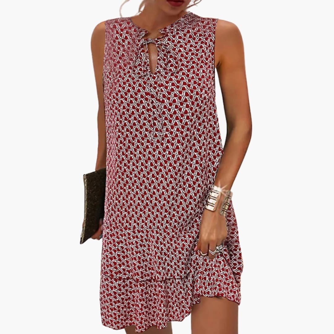 Bavane | Women's Sleeveless Dress with Tie Front and Abstract Print