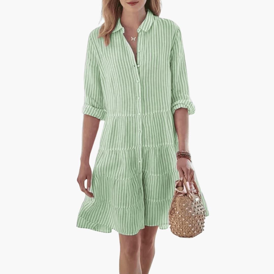 Bavane | Women's Striped Midi Dress with A-Line Fit and Long Sleeves