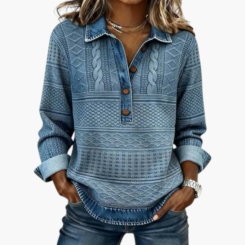 Bavane | Women's Sweatshirt with Half Button Closure and Textured Surface