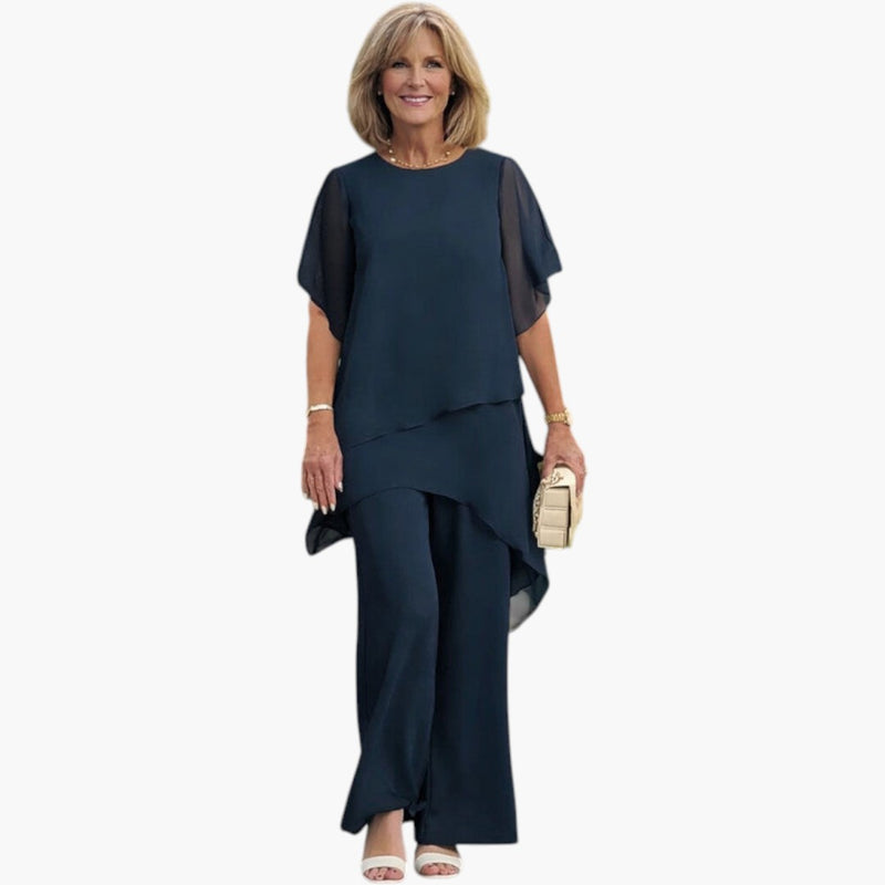 Bavane | Women's Top and Trousers Set with Asymmetric Hem and Wide Legs