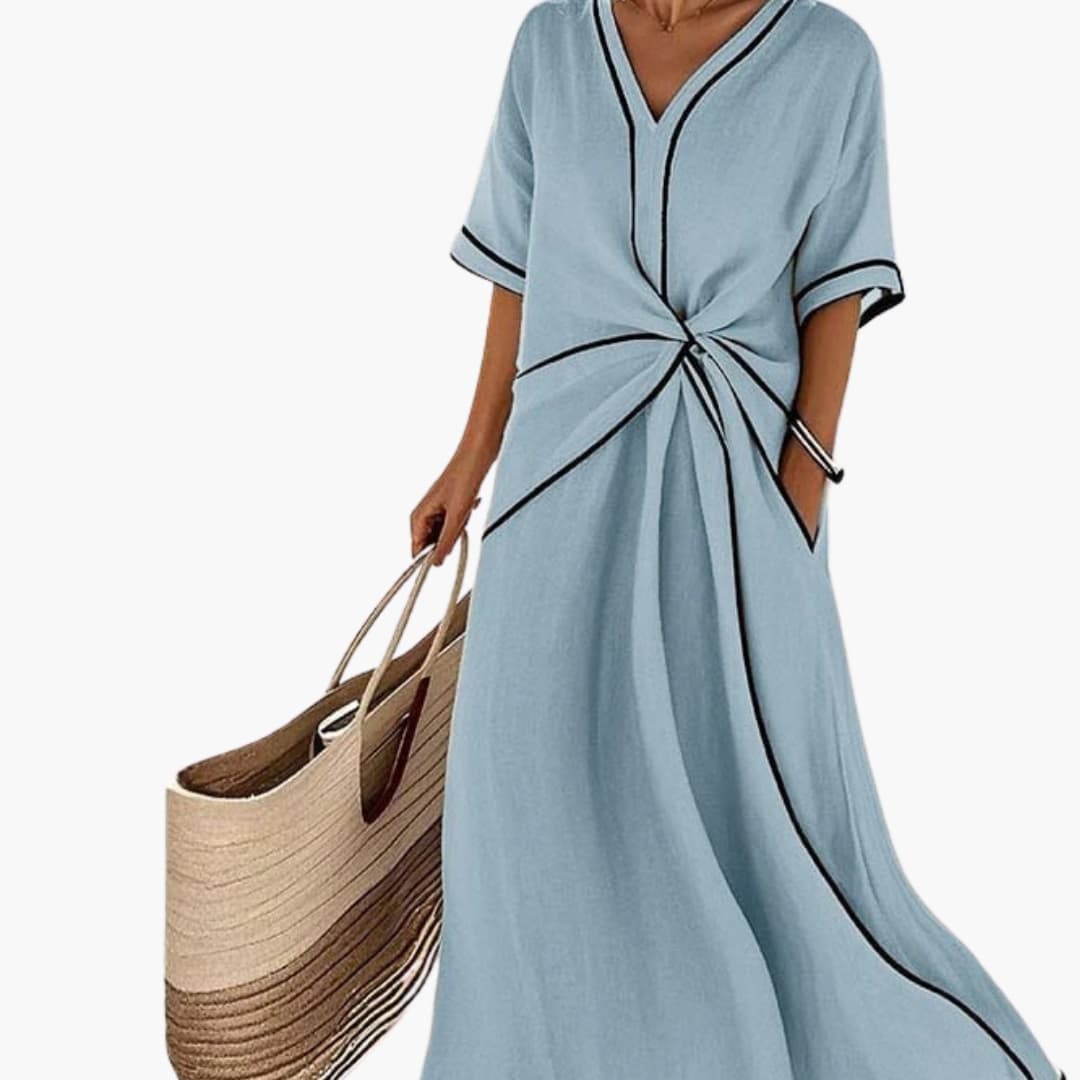 Bavane | Womens Dress with V-Neckline and Draped Waist