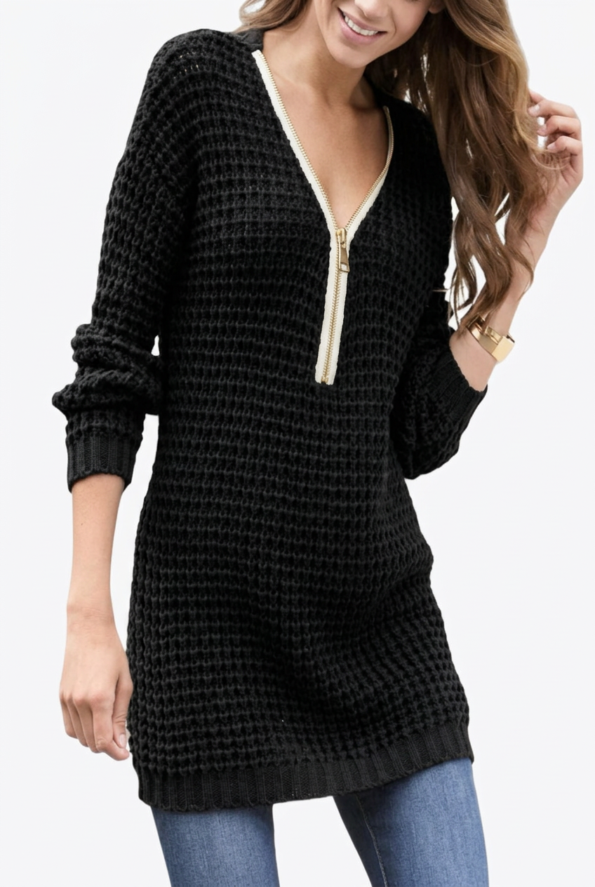 Bavane | Women's Zip-Up Sweater with Knitted Texture