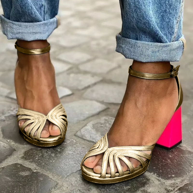 Bavane | Women's Block Heel Sandals with Ankle Strap and Cushioned Insole