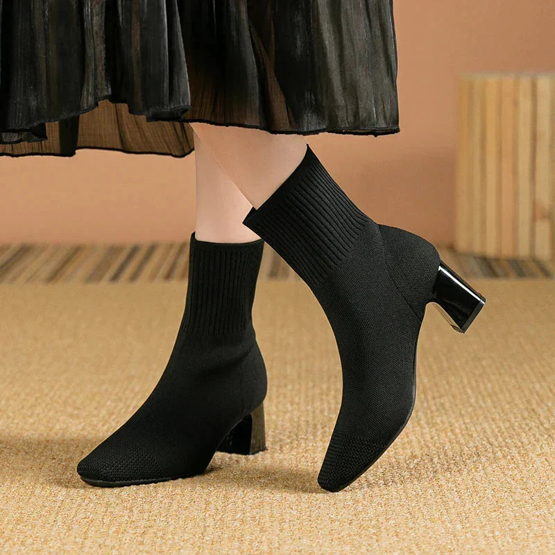 Bavane | Women's High Heel Boots with Zip Closure and Textured Surface