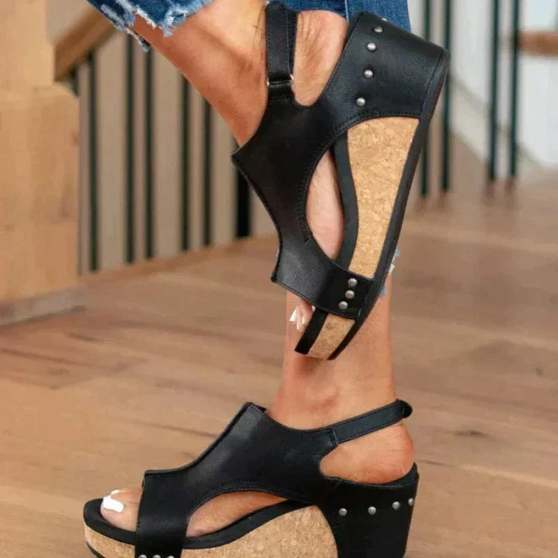 Bavane | Women's Wedge Sandals with Leather Upper and Adjustable Straps