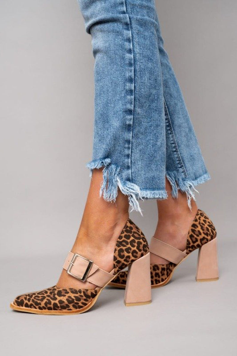 Womens Orthopedic Sandals with Leopard Pattern and Stable Heel