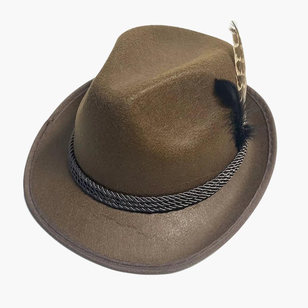 Unisex Bavarian Hat with Feather and Braided Band