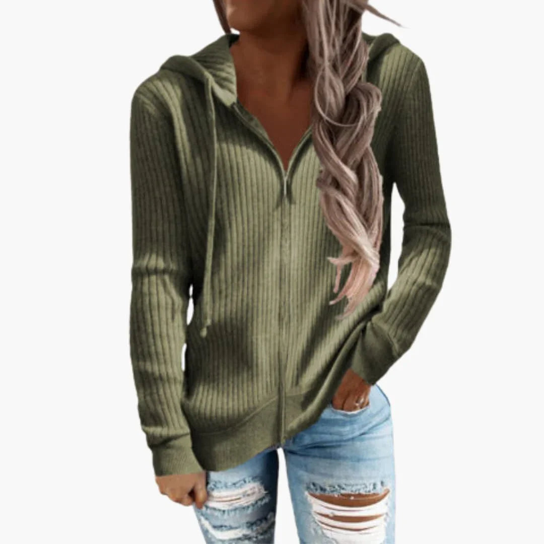 Women's Zip-Up Hoodie with Ribbed Texture