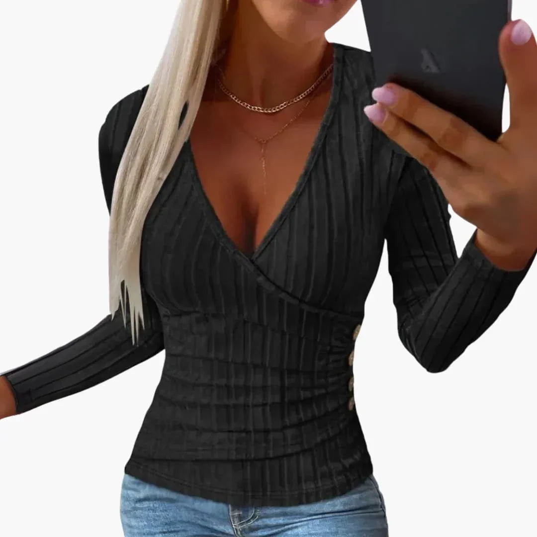 Bavane | Women's V-Neck Sweater with Side Buttons