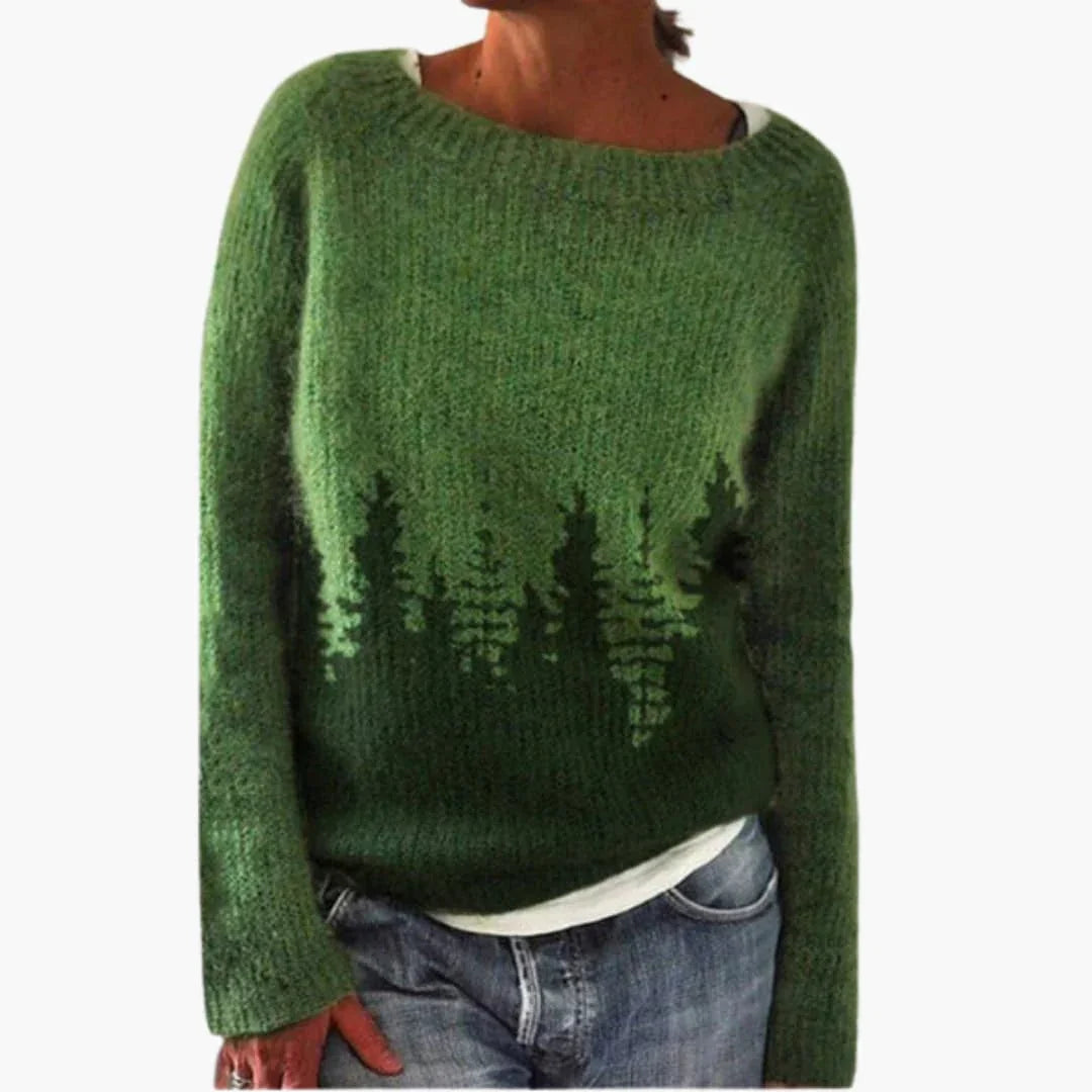 Women's Sweater with Round Neck and Patterned Surface