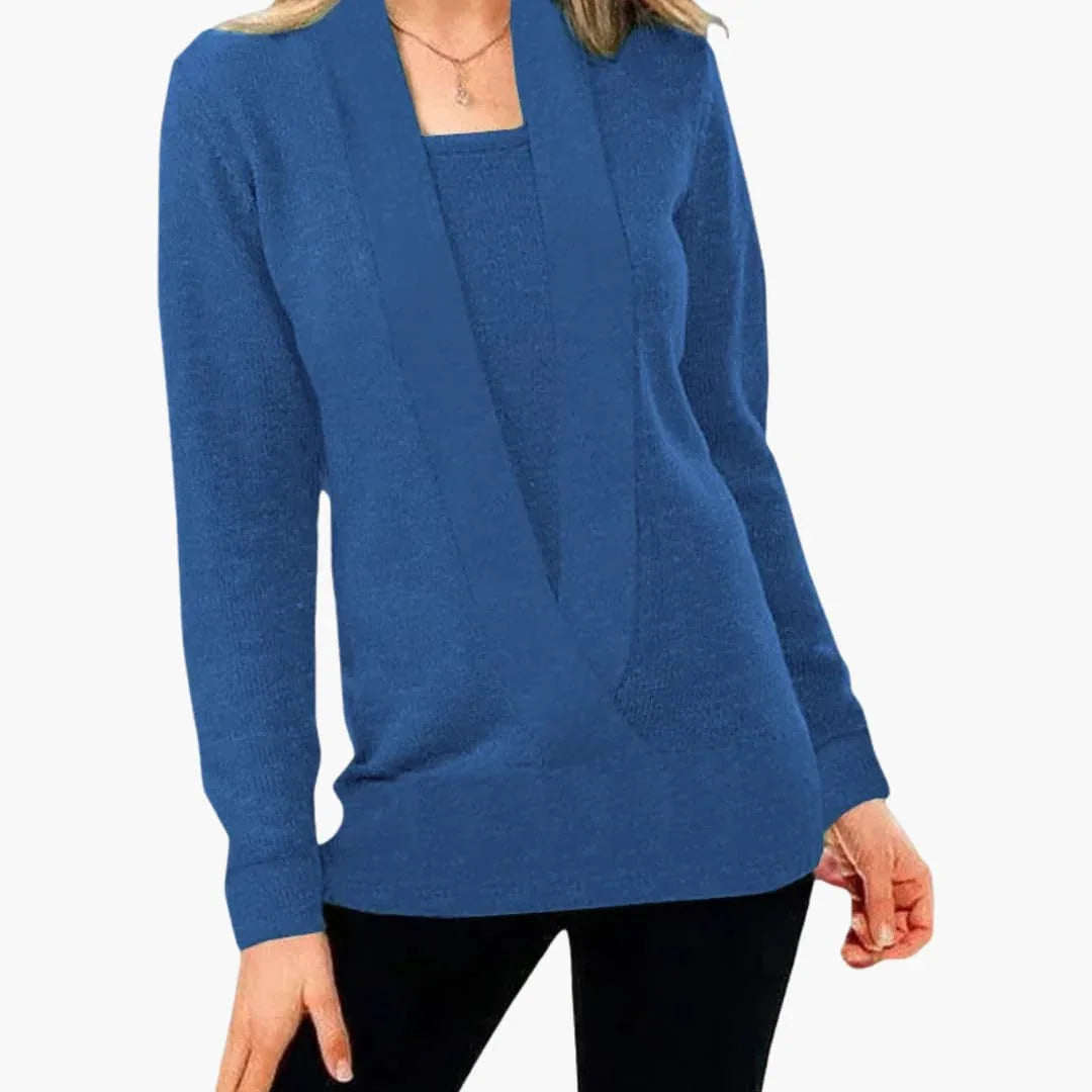 Women's sweater with deep V-neck and long sleeves