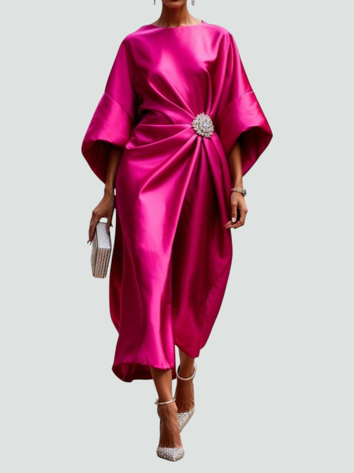 Women's Dress | Draped Midi Batwing Sleeve