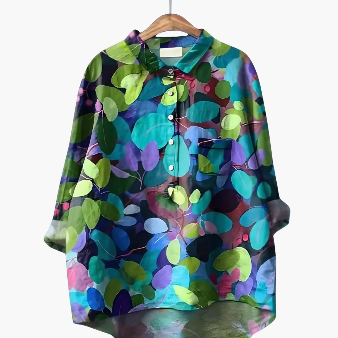 Long-sleeve summer blouse with floral print for women