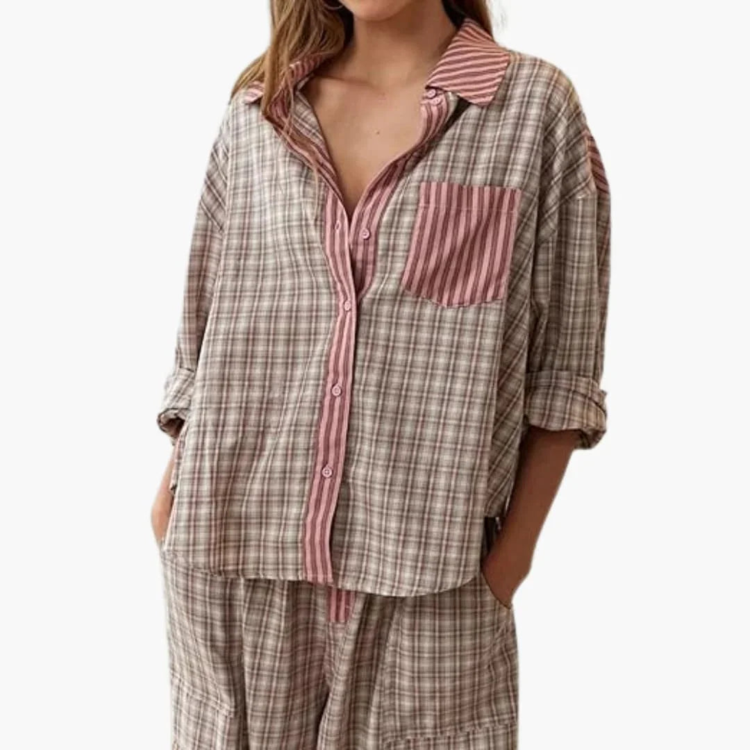 Bavane | Women's Pajama Set with Button Top and Elastic Pants