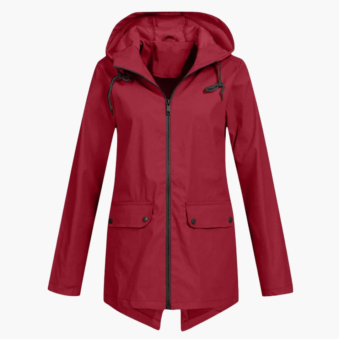 Women's Raincoat with Adjustable Hood and Zipper
