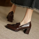 Women's Loafer Pumps with Tassel Detail and Block Heel
