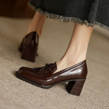 Women's Loafer Pumps with Tassel Detail and Block Heel