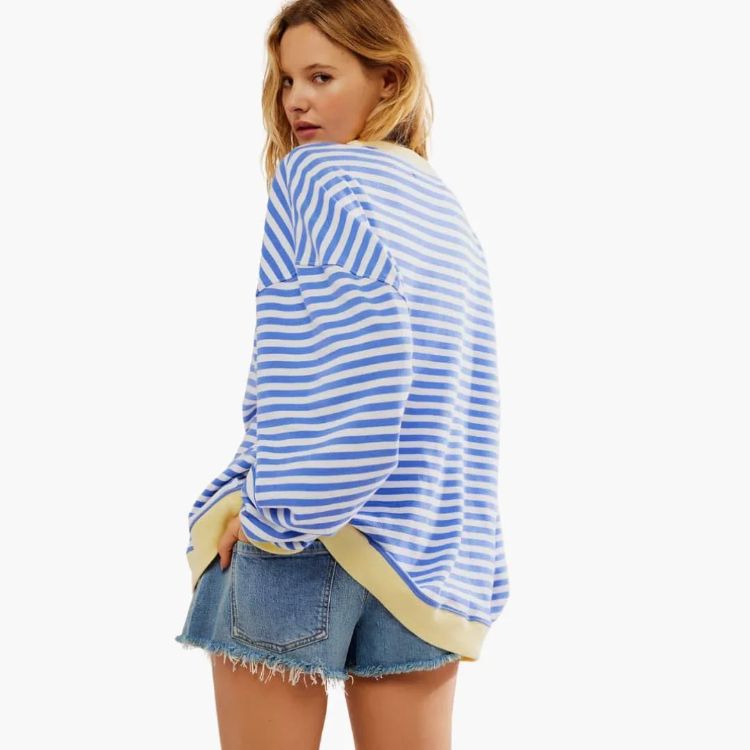 Bavane | Women's Striped Oversized Sweatshirt  Casual Long Sleeve Pullover