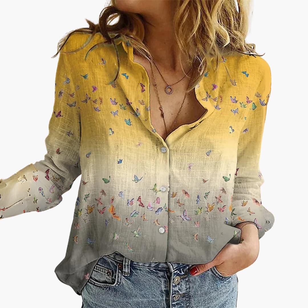 Artistically Printed V-Neck Blouse - Women's Casual Look