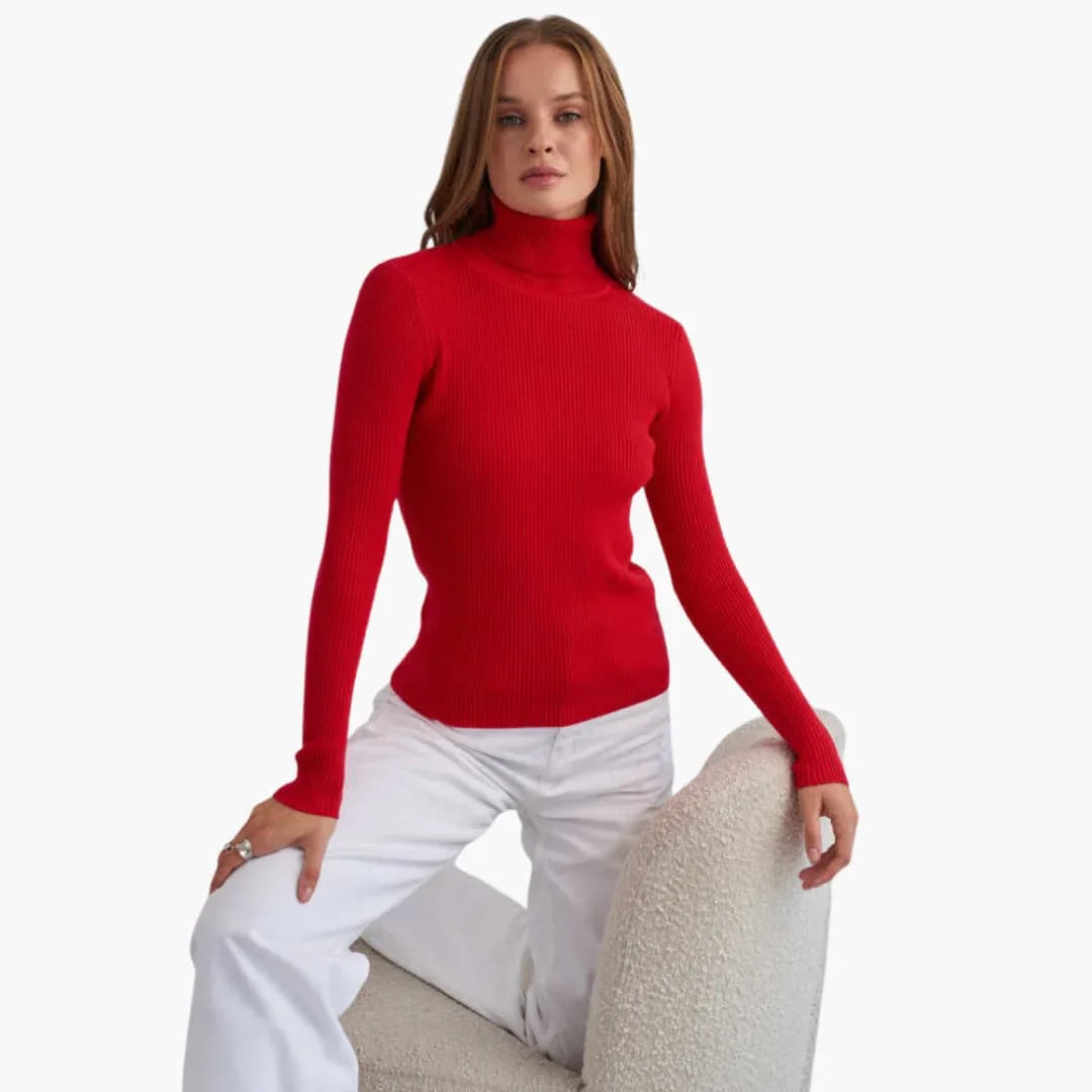 Women���s Turtleneck Sweater with Ribbed Cuffs and Hem