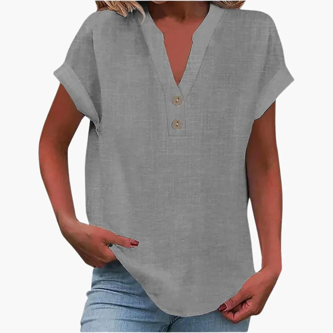 Women's Blouse with V-Neck and Short Sleeves