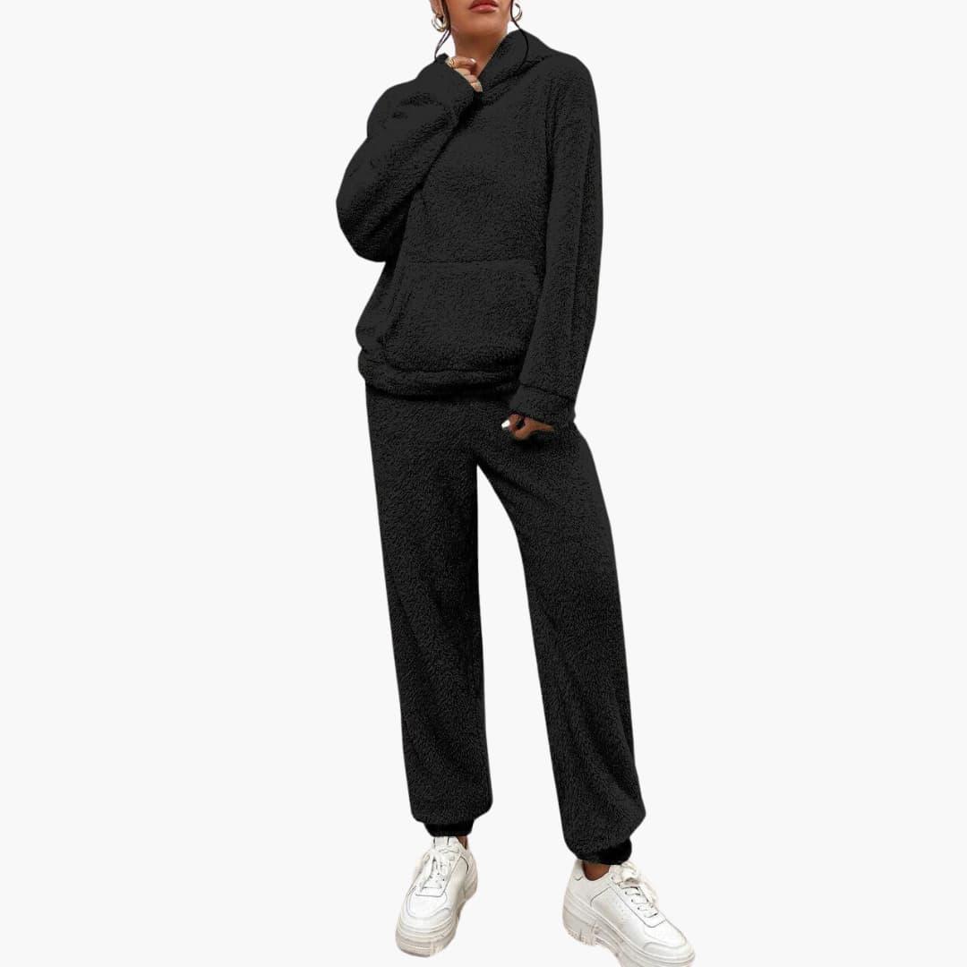 Women's Teddy Hoodie and Pants Set with Kangaroo Pocket