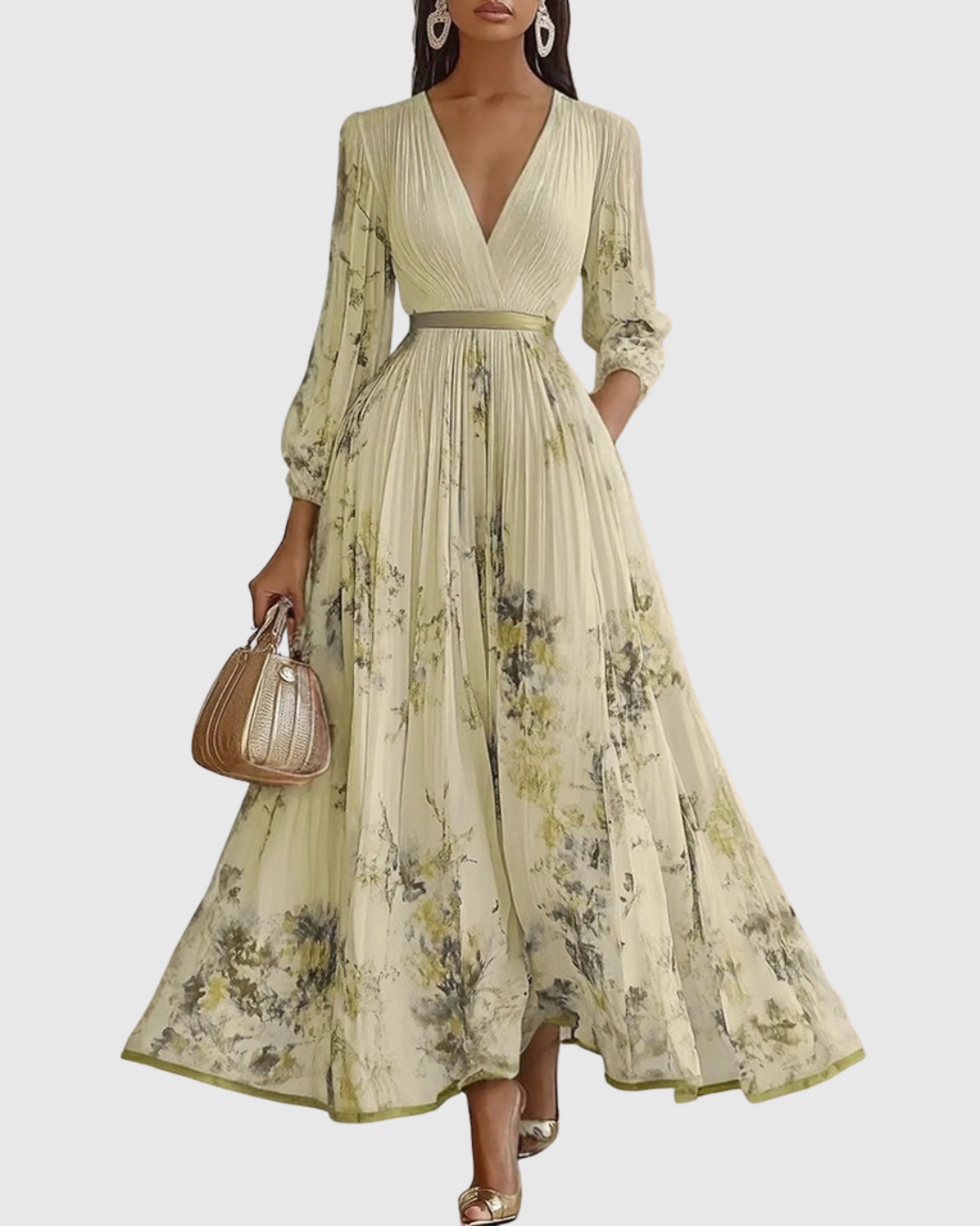 Women's Wedding Guest Maxi Dress | Pleated V-Neck