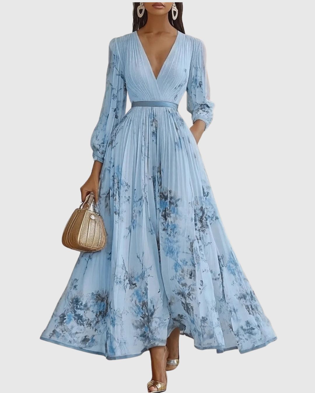 Women's Wedding Guest Maxi Dress | Pleated V-Neck