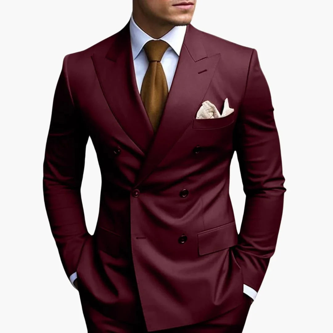 Men's Suit with Notched Lapel and Double-Breasted Design