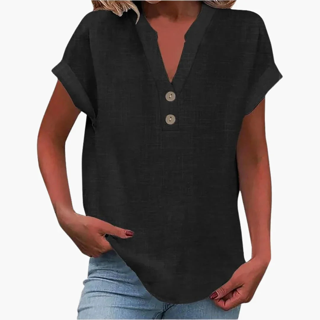 Women's Blouse with V-Neck and Short Sleeves