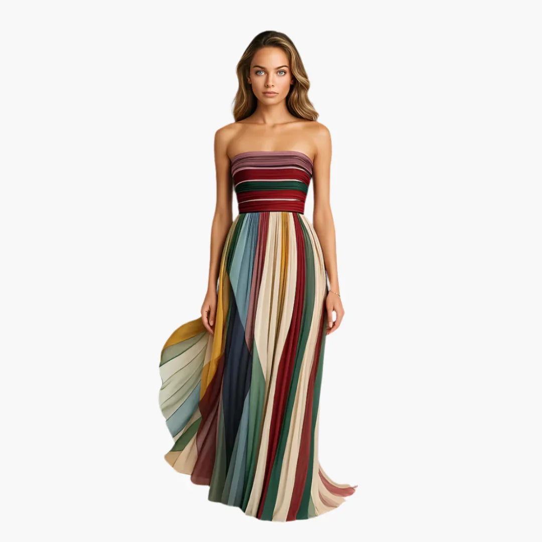 Bavane | Maxi Dress for Women - Strapless, Colorful Striped & Elegant