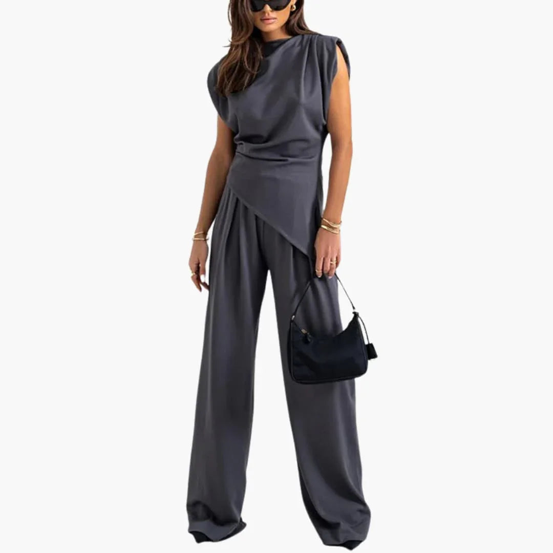 Two-Piece Women's - Elegant Pantsuit with Wide Legs