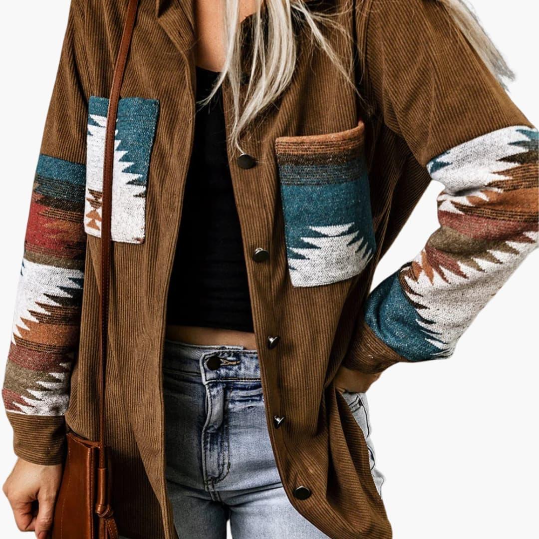 Women's Cord Jacket with Button Placket and Pockets
