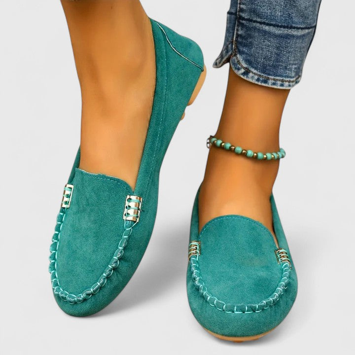 Women's Loafers with Slip On and Metal Bar