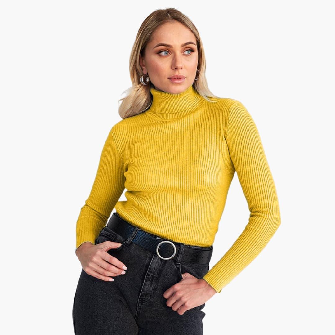 Women���s Turtleneck Sweater with Ribbed Cuffs and Hem