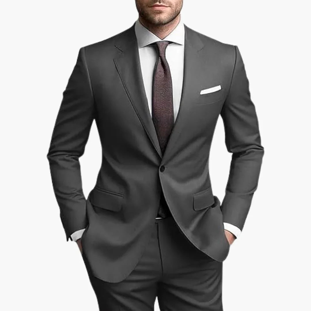 Men's Suit Two-Piece with Notched Lapel and Slim Fit