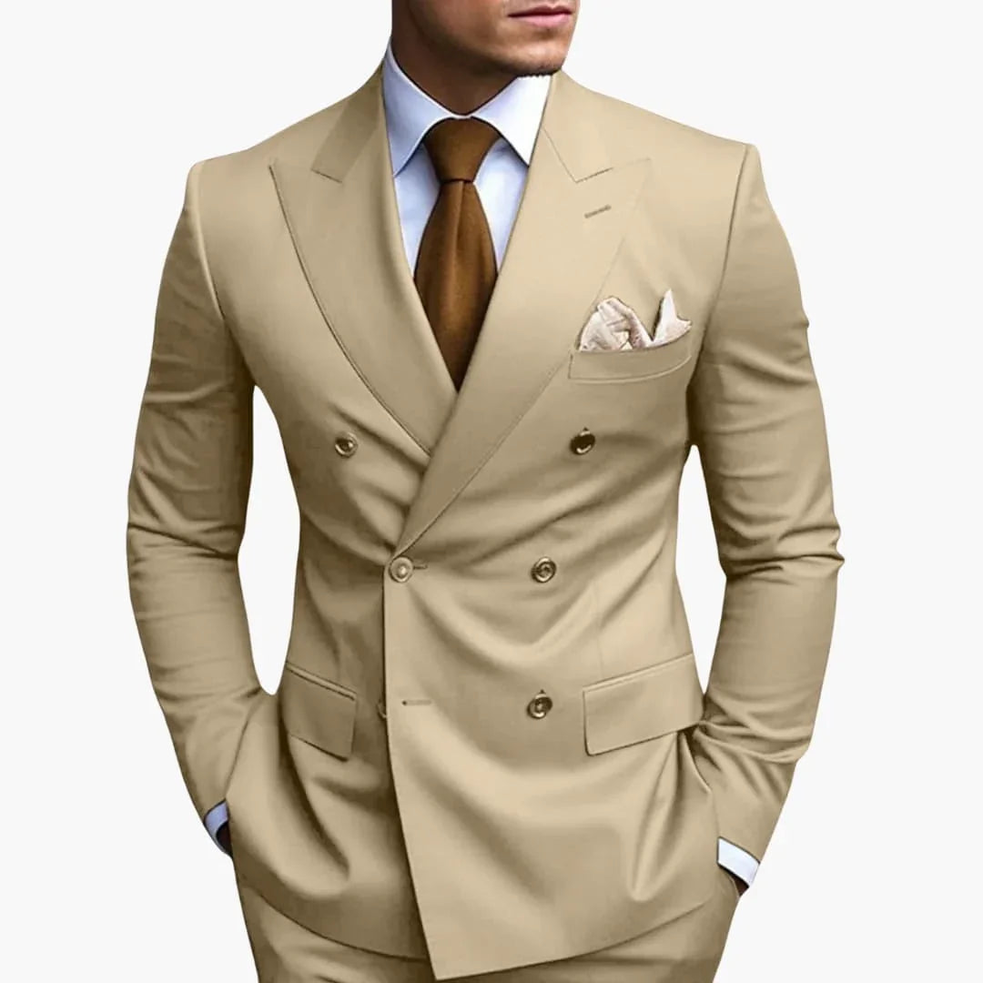 Men's Suit with Notched Lapel and Double-Breasted Design