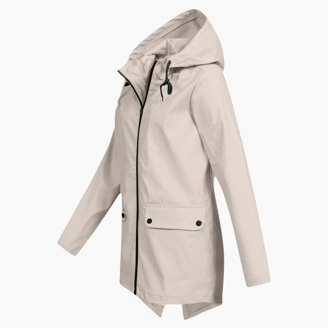 Women's Raincoat with Adjustable Hood and Zipper
