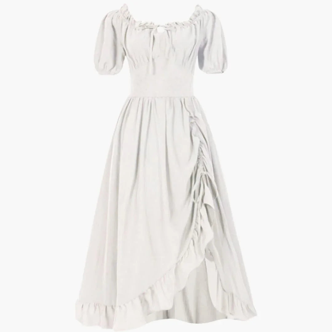 Bavane | Womens Midi Dress with Puff Sleeves and Ruffled Hem