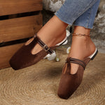 Women's Flat Sandals with T Strap and Buckle
