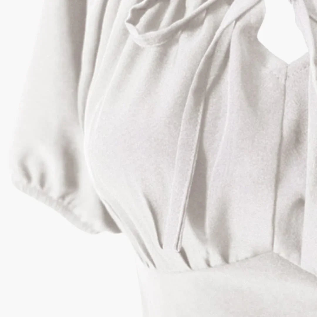 Womens Midi Dress with Puff Sleeves and Ruffled Hem