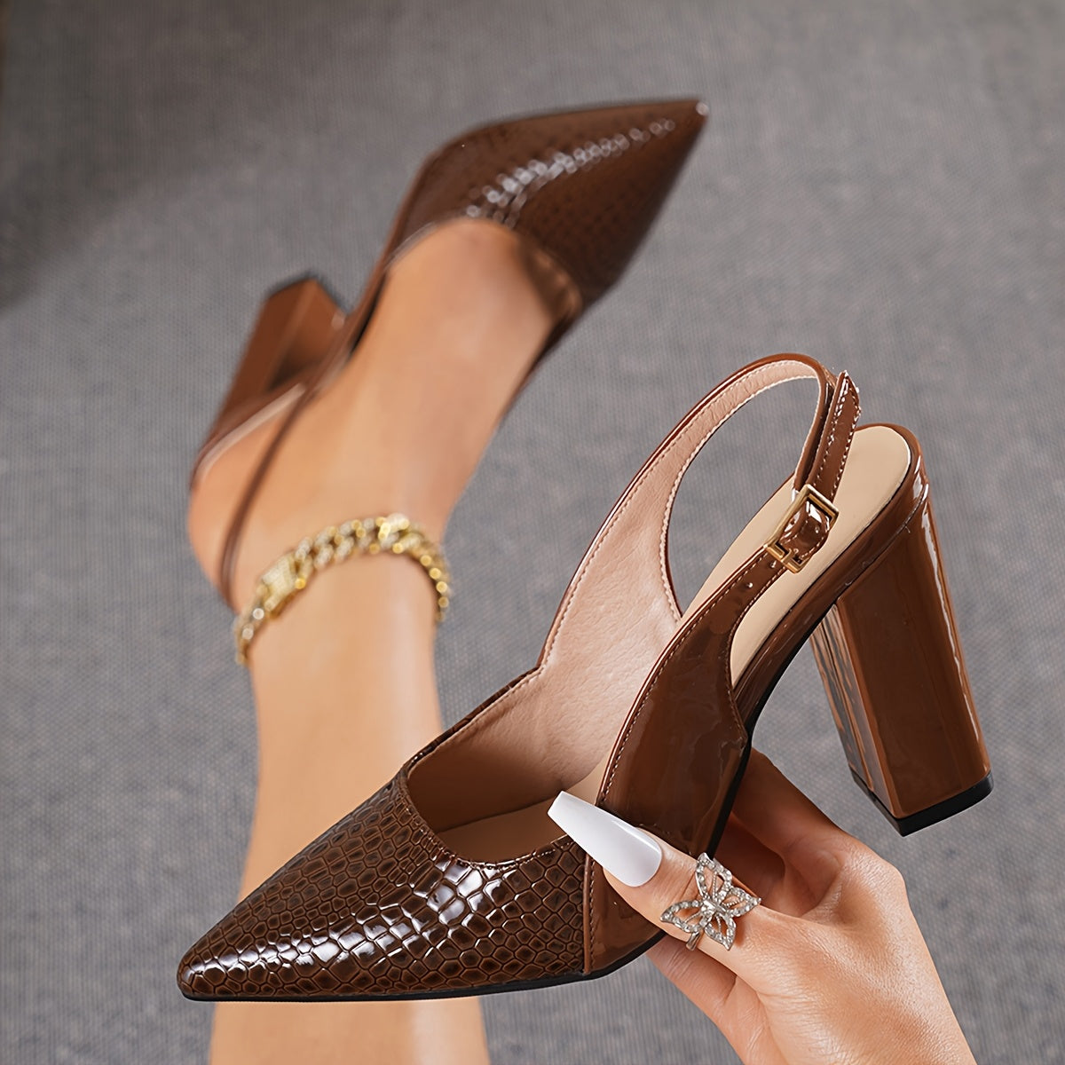 Women's Heels with Ankle Strap and Pointed Toe Design